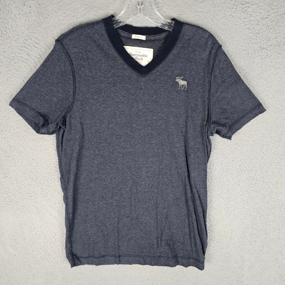 Abercrombie & Fitch T-Shirt Mens L Blue Muscle V-Neck Short Sleeve Logo